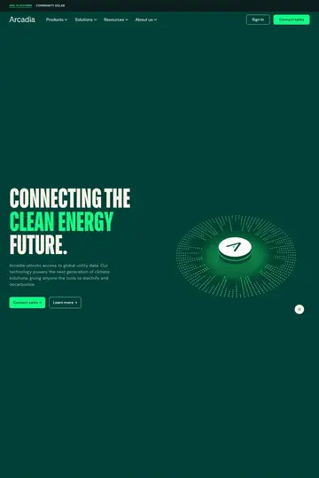 Arcadia website homepage