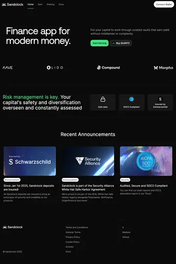 Sandclock website homepage
