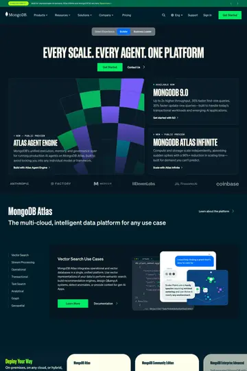 MongoDB website homepage