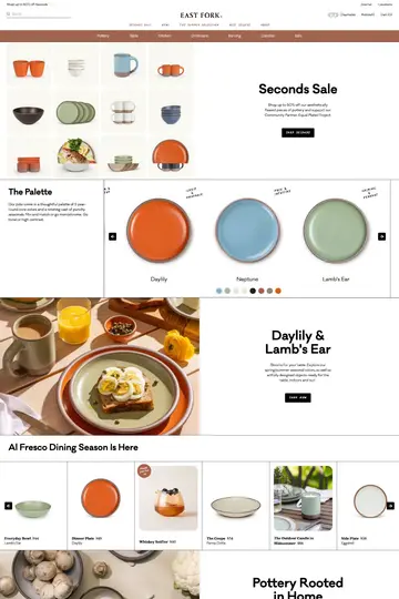 East Fork Pottery website homepage