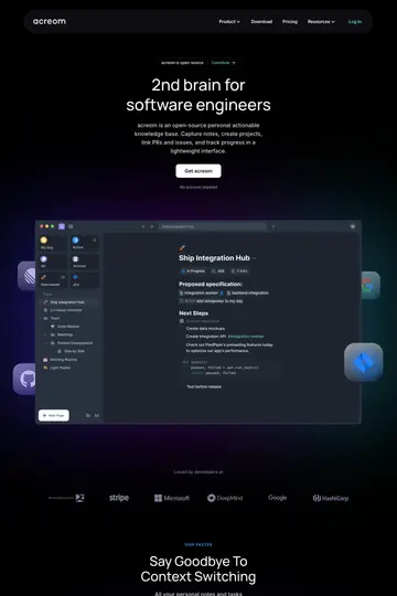 acreom website homepage