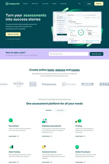 Testportal website homepage