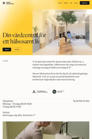 Atrium Vårdcentral website homepage