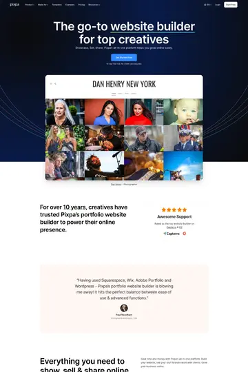 Pixpa website homepage