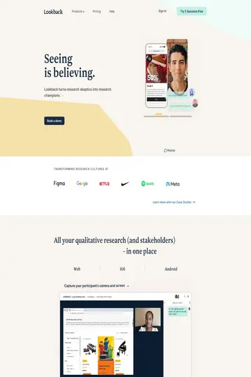 Lookback website homepage