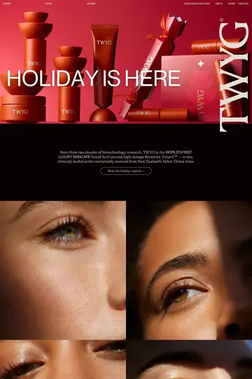 TWYG Skincare website homepage