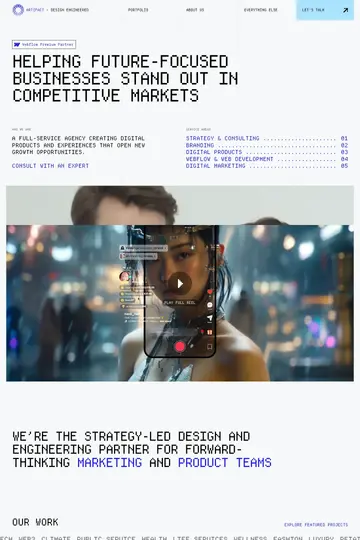Artifact website homepage