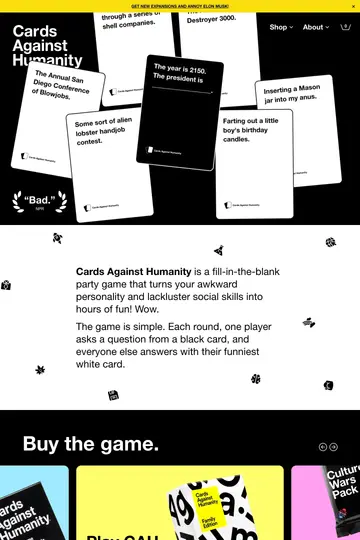 Cards Against Humanity website homepage