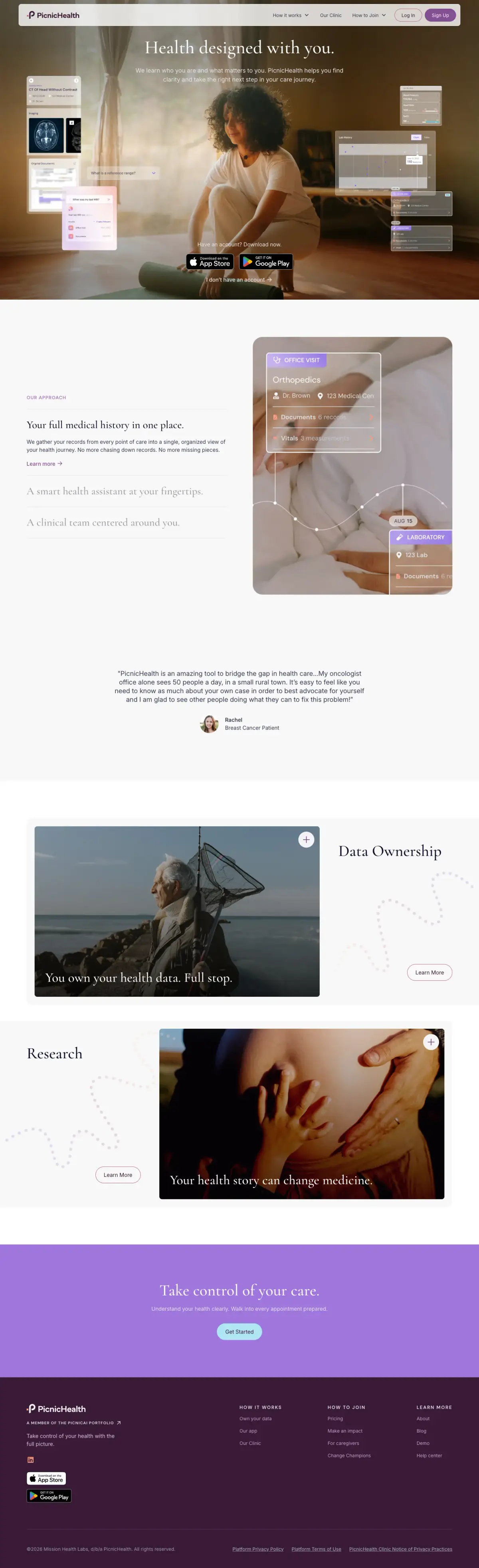 Full-page screenshot of the PicnicHealth website