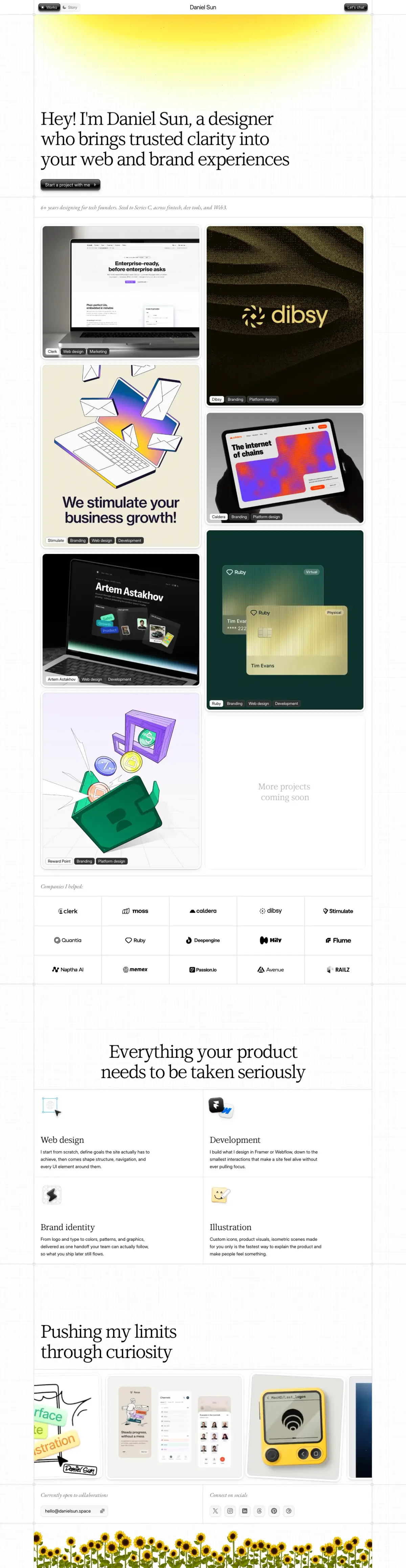 Full-page screenshot of the Daniel Sun website
