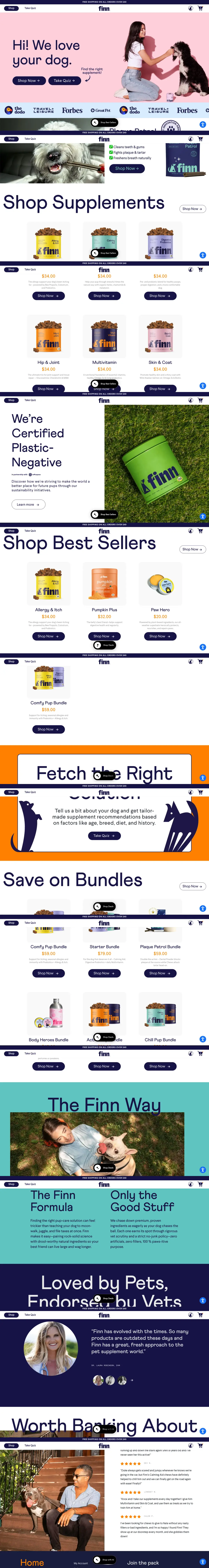 Full-page screenshot of the PetFinn website