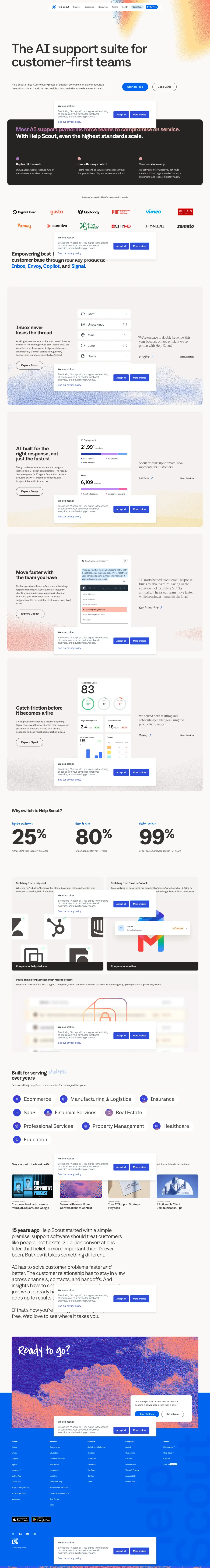 Full-page screenshot of the Help Scout website