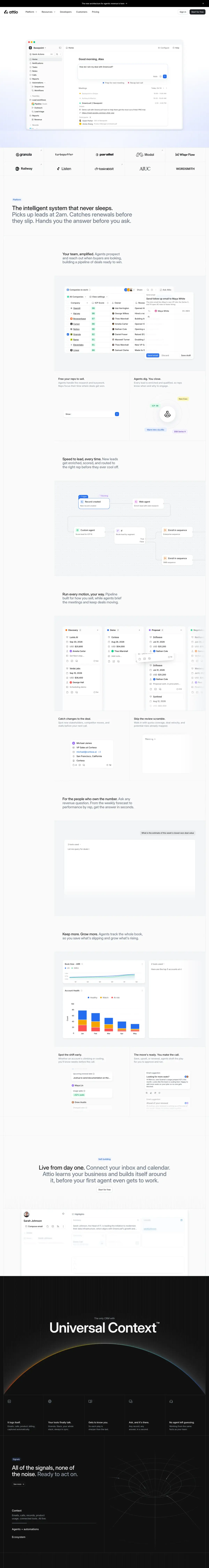 Full-page screenshot of the Attio website