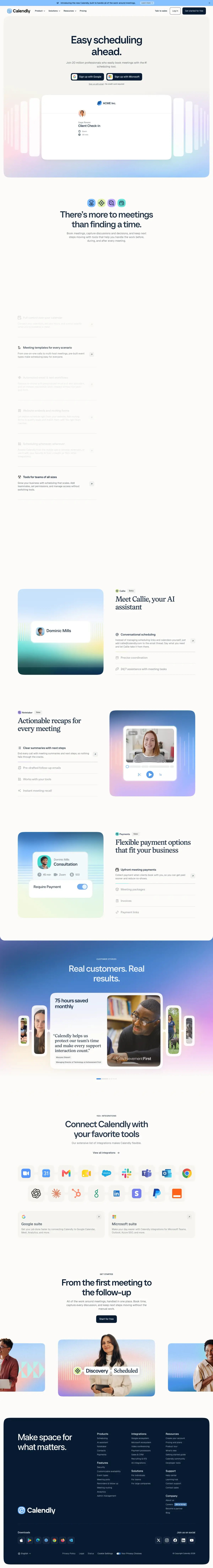 Full-page screenshot of the Calendly website