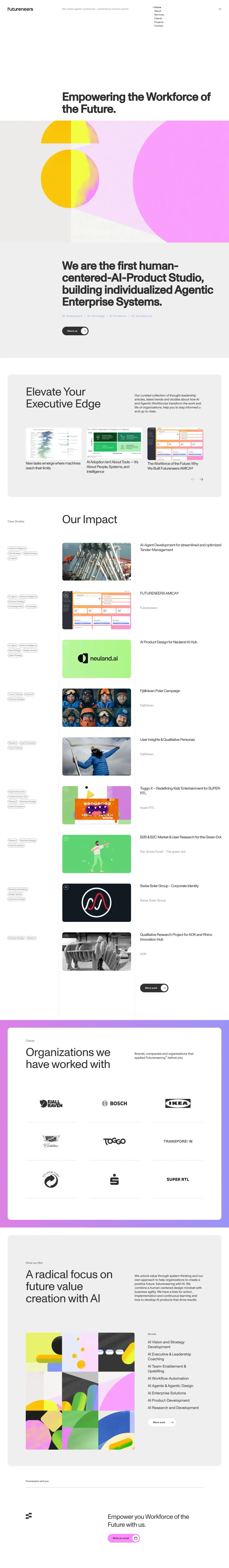 Full-page screenshot of the Futureneers website