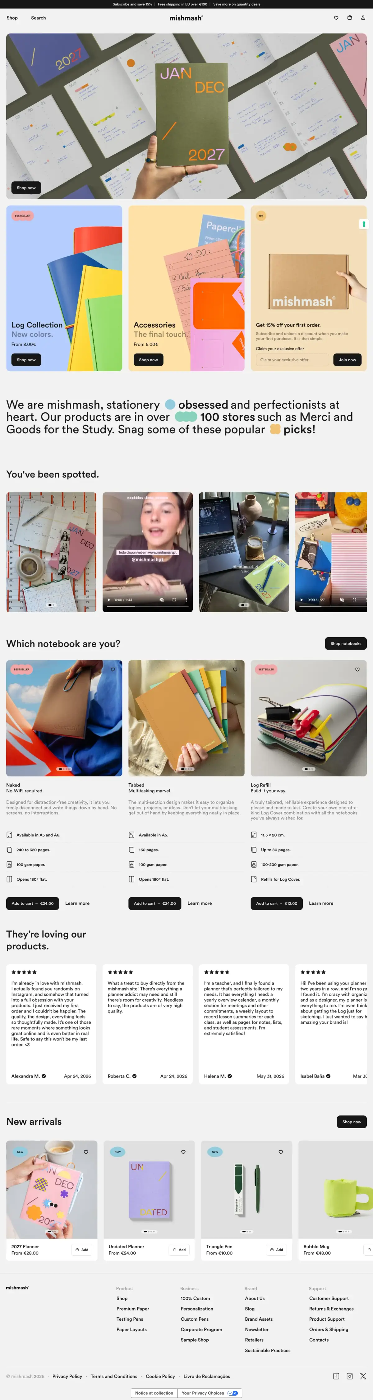 Full-page screenshot of the Mishmash website
