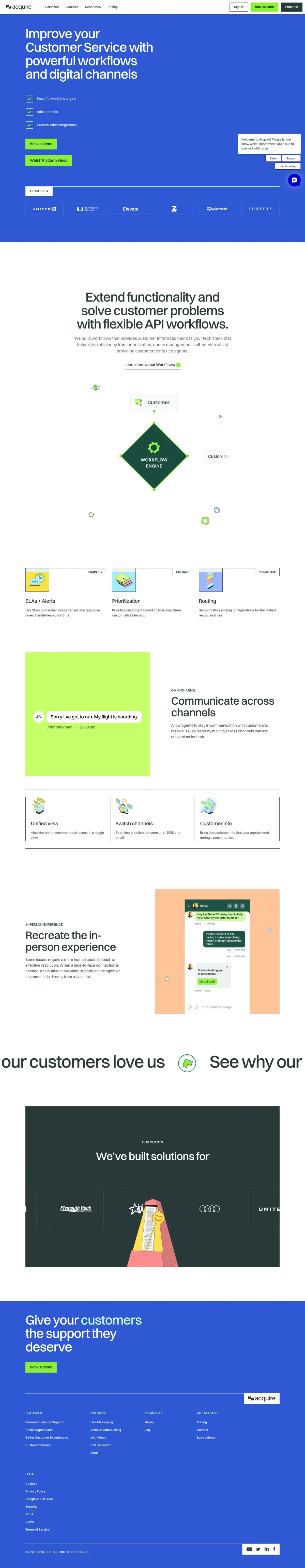 Full-page screenshot of the Acquire website