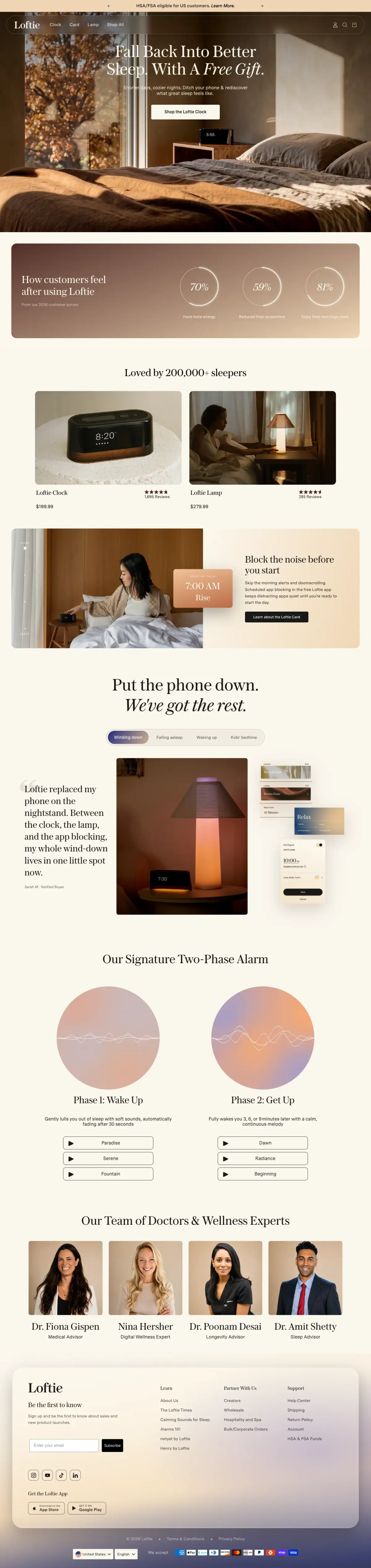 Full-page screenshot of the Loftie website