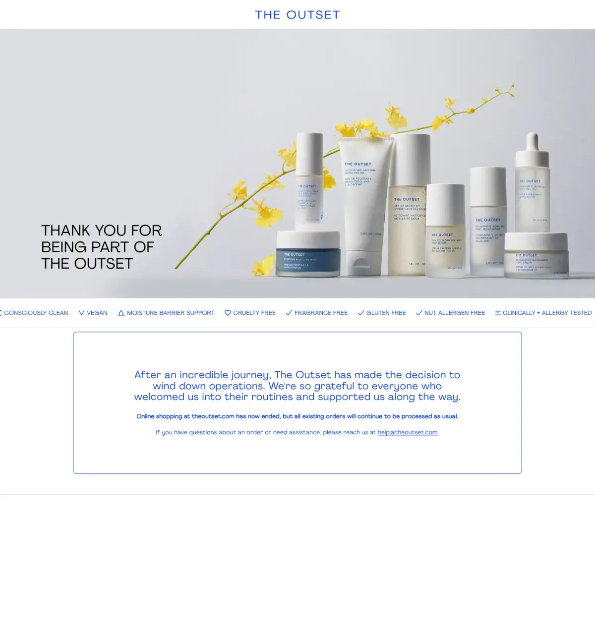 Full-page screenshot of the The Outset website