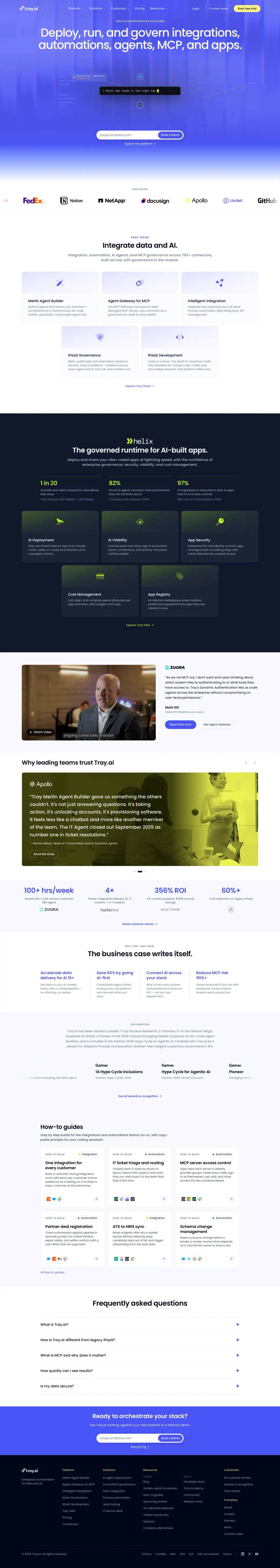 Full-page screenshot of the Tray.io website