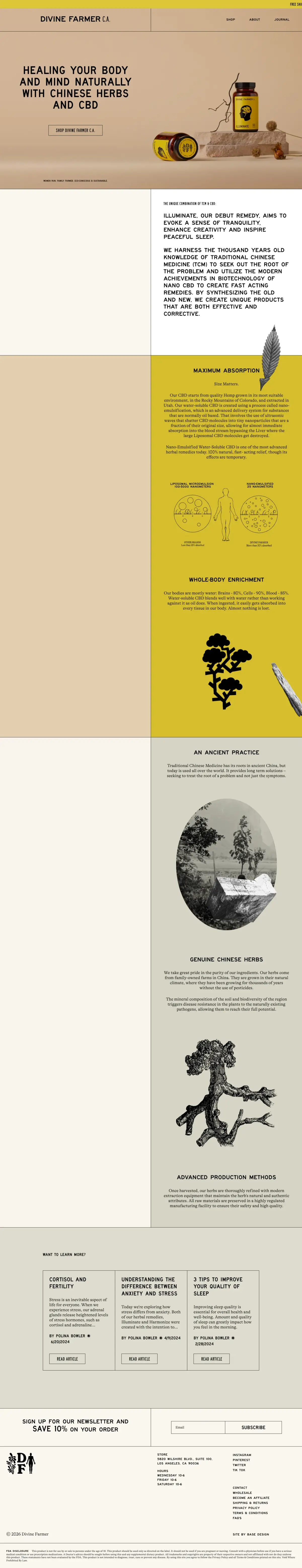 Full-page screenshot of the Divine Farmer C.A. website