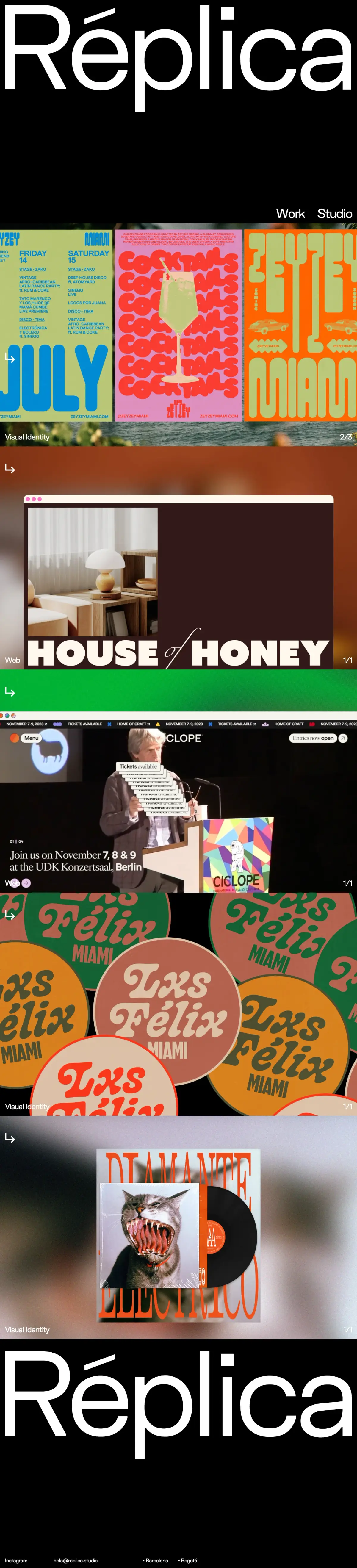 Full-page screenshot of the Replica website
