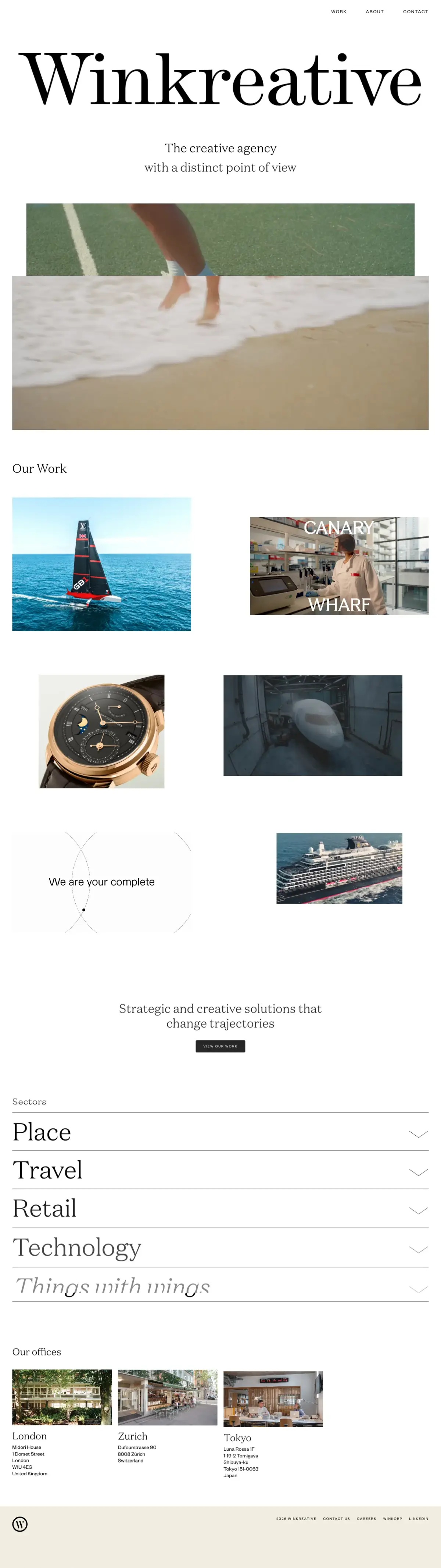 Full-page screenshot of the Winkreative website