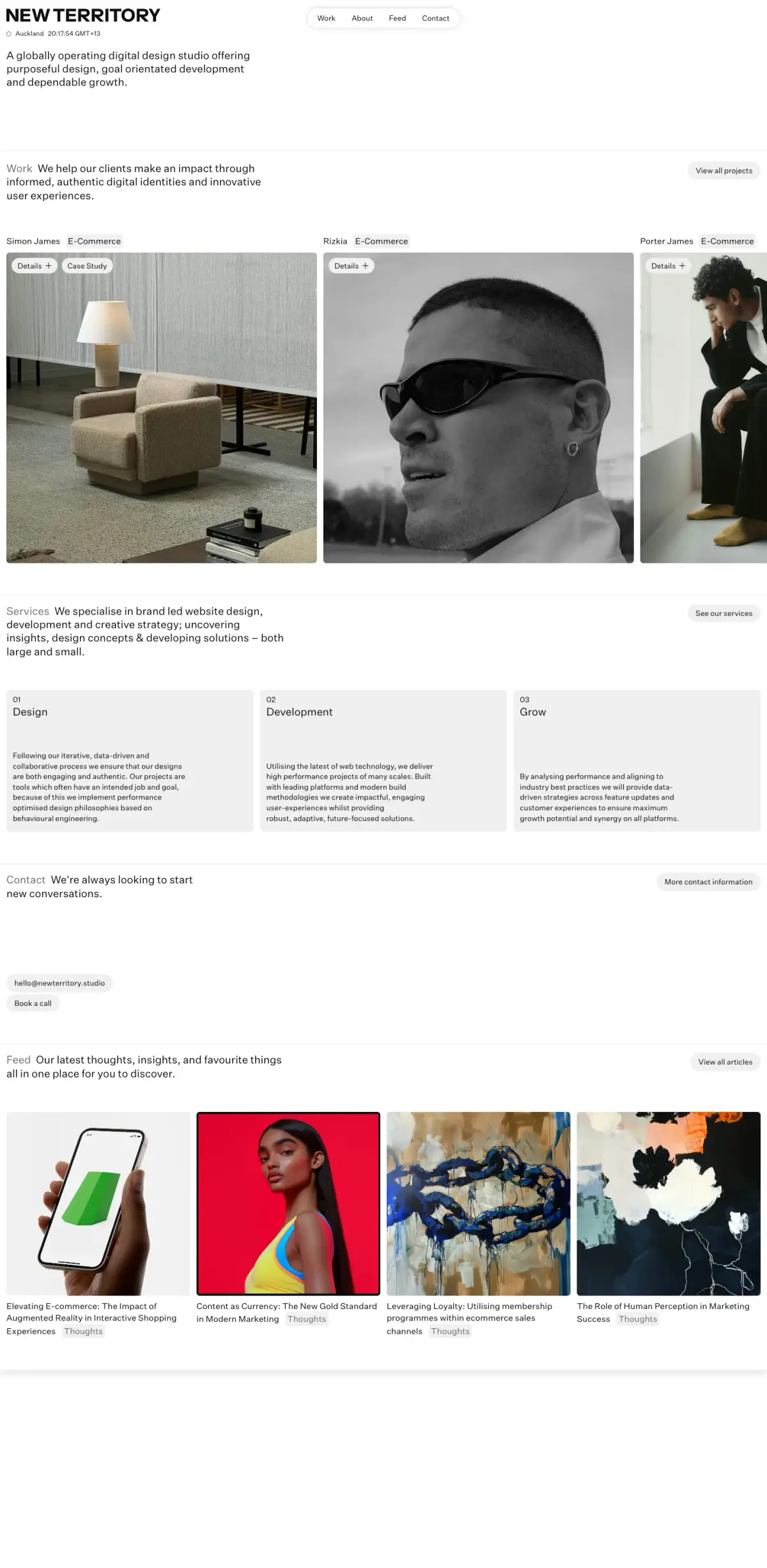 Full-page screenshot of the New Territory website