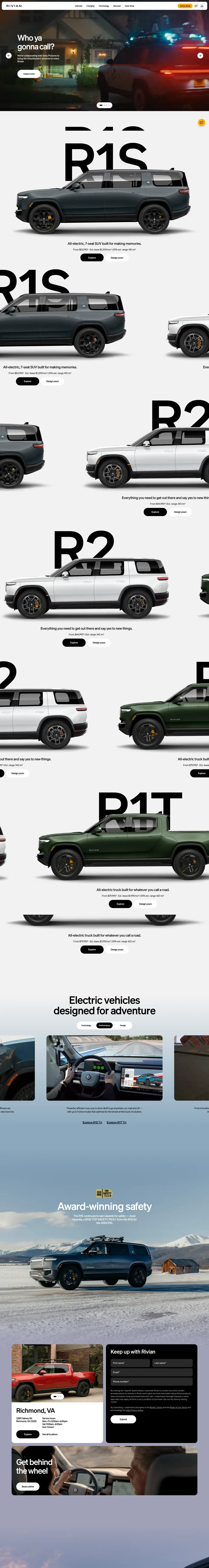Full-page screenshot of the Rivian website