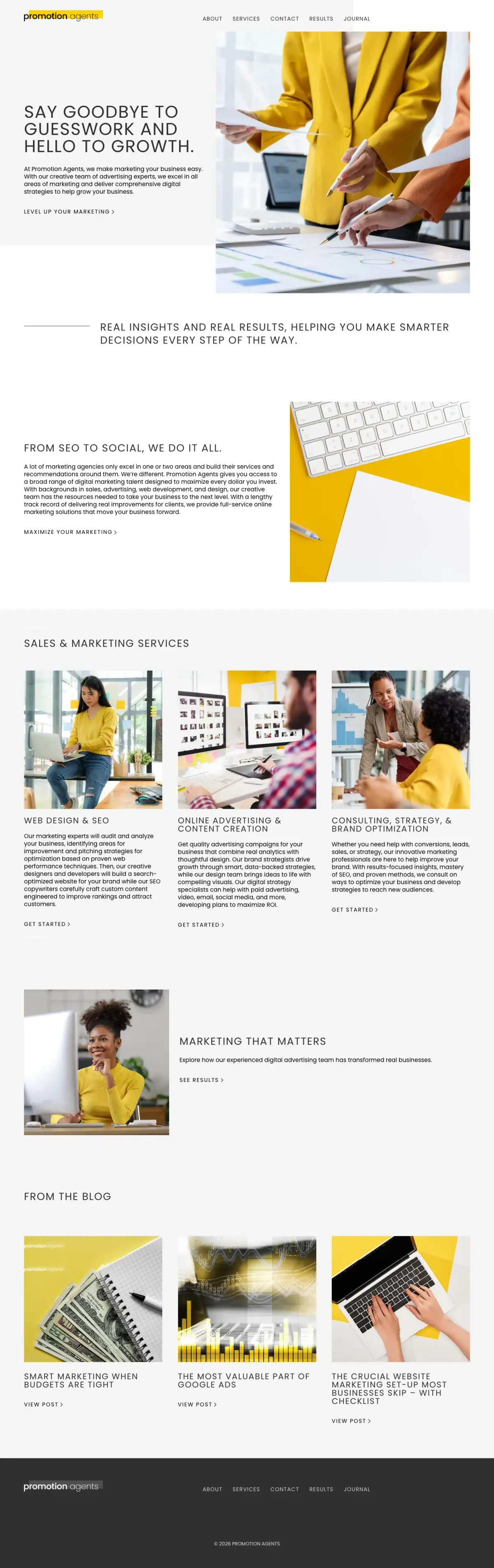 Full-page screenshot of the Promotion Agents website