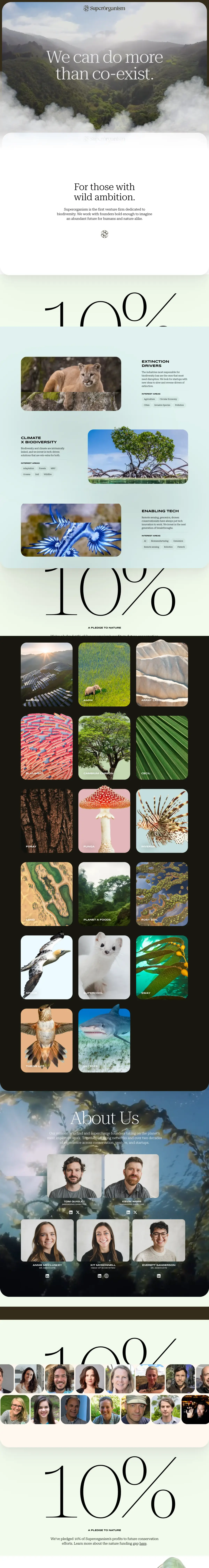 Full-page screenshot of the Superorganism website
