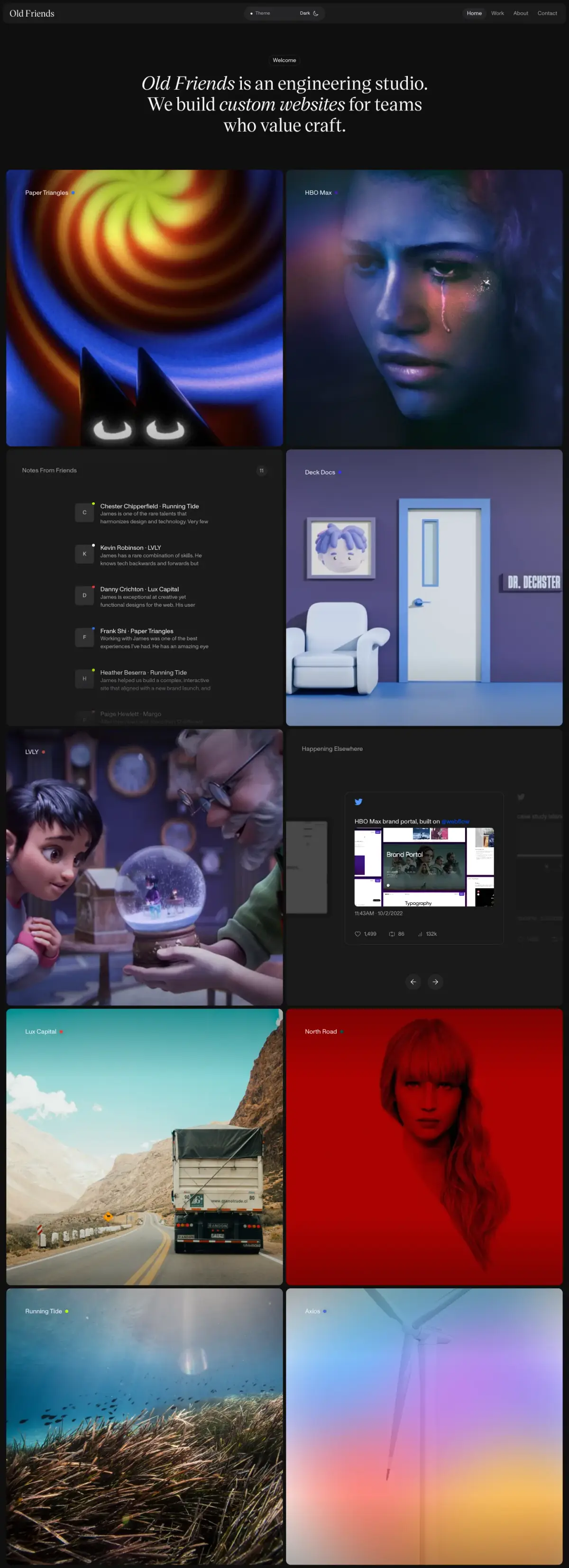 Full-page screenshot of the Old Friends website