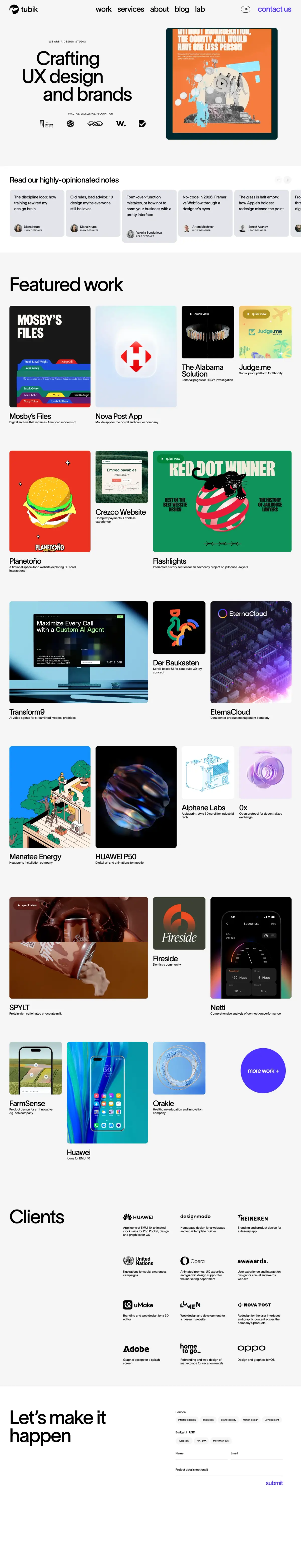 Full-page screenshot of the Tubik Studio website