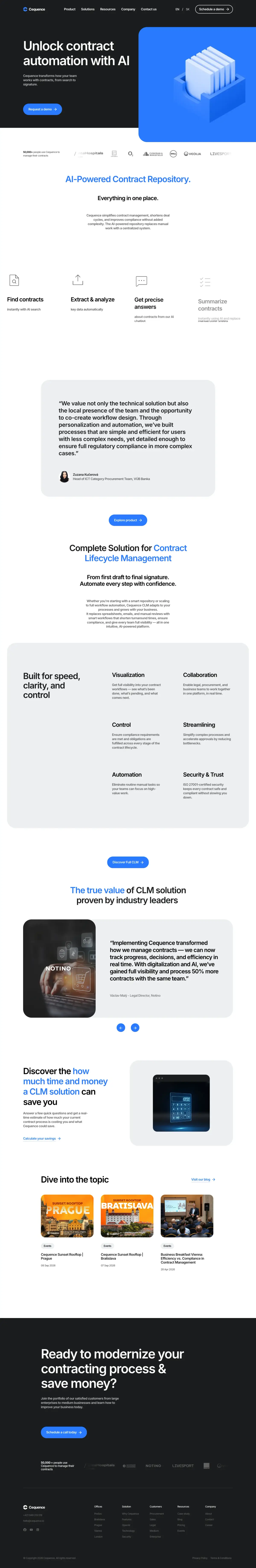 Full-page screenshot of the Cequence website