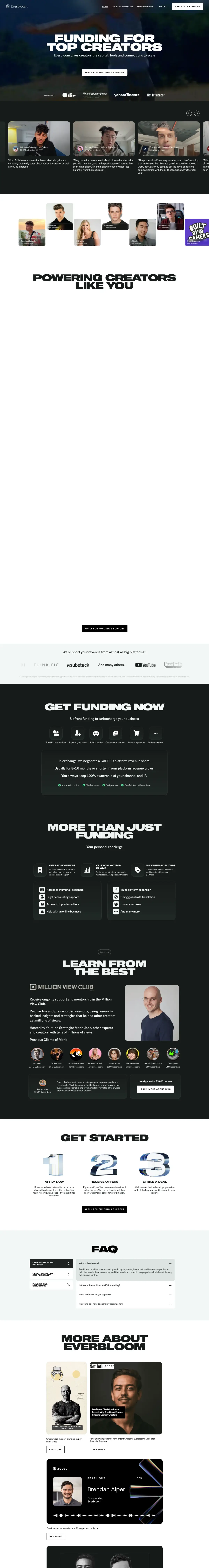 Full-page screenshot of the Everbloom website