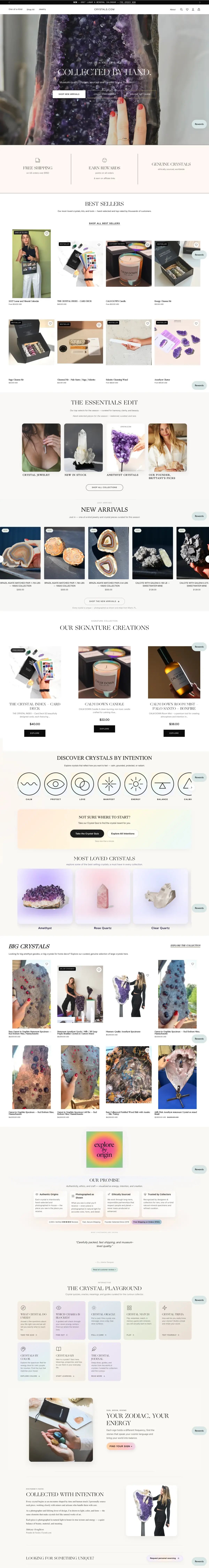 Full-page screenshot of the Crystals website