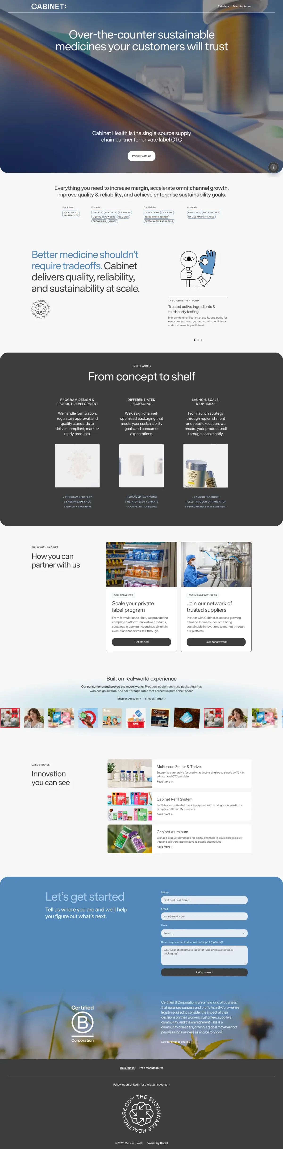 Full-page screenshot of the Cabinet Health website