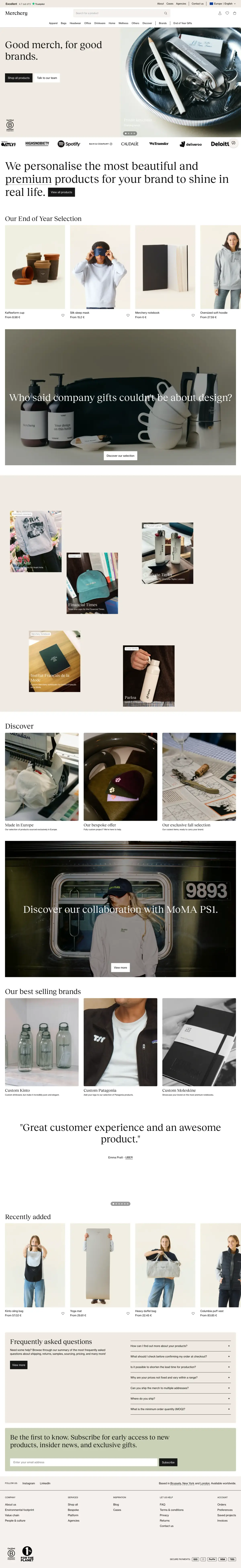 Full-page screenshot of the Merchery website