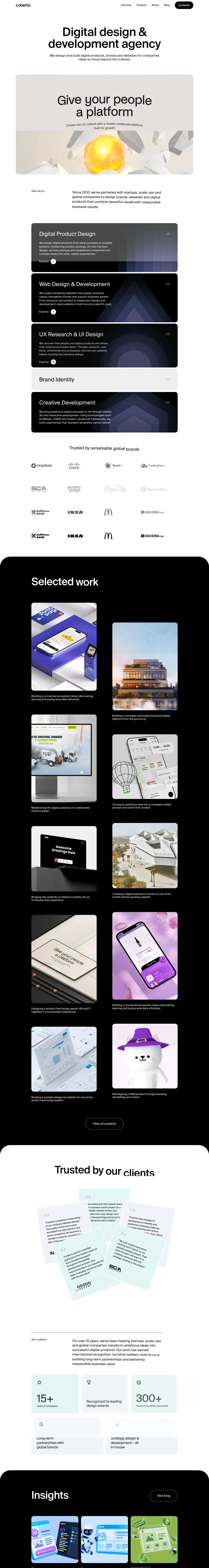 Full-page screenshot of the Cuberto website