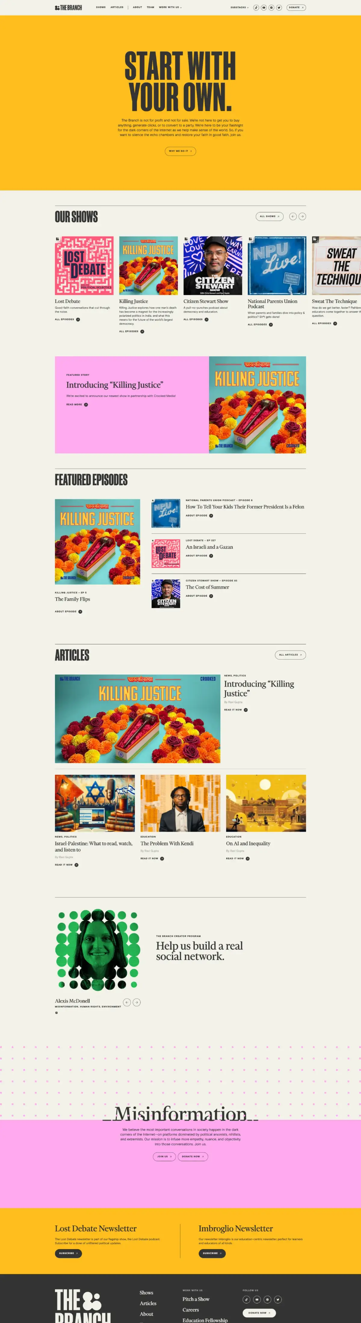 Full-page screenshot of the The Branch website