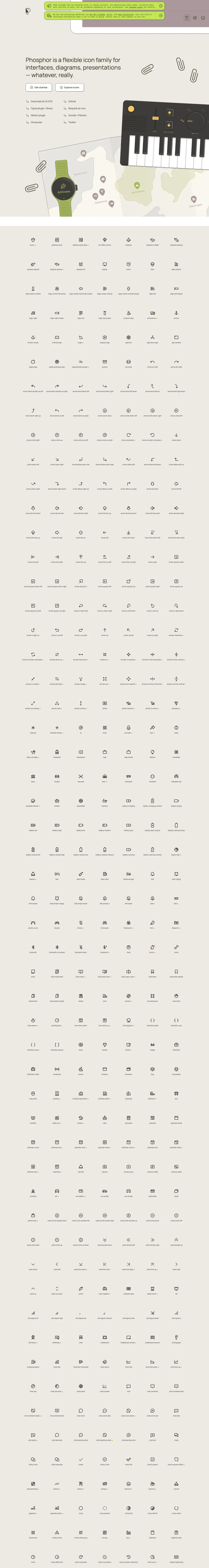Full-page screenshot of the Phosphor Icons website