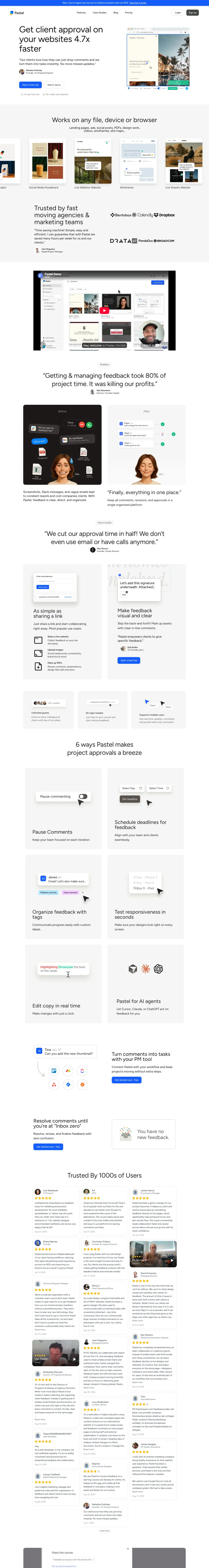Full-page screenshot of the Pastel website