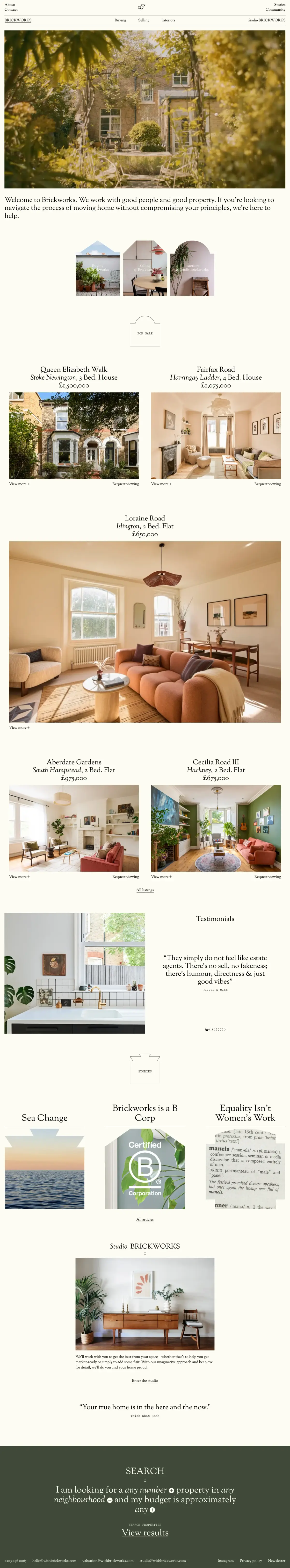 Full-page screenshot of the Brickworks website