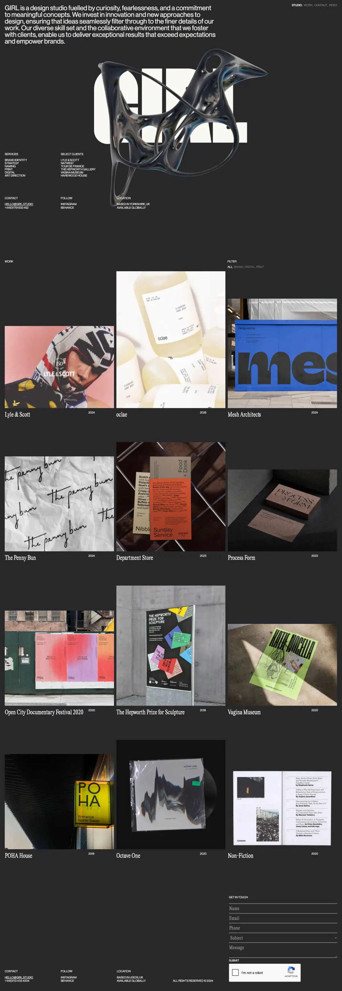 Full-page screenshot of the GIRL Studio website