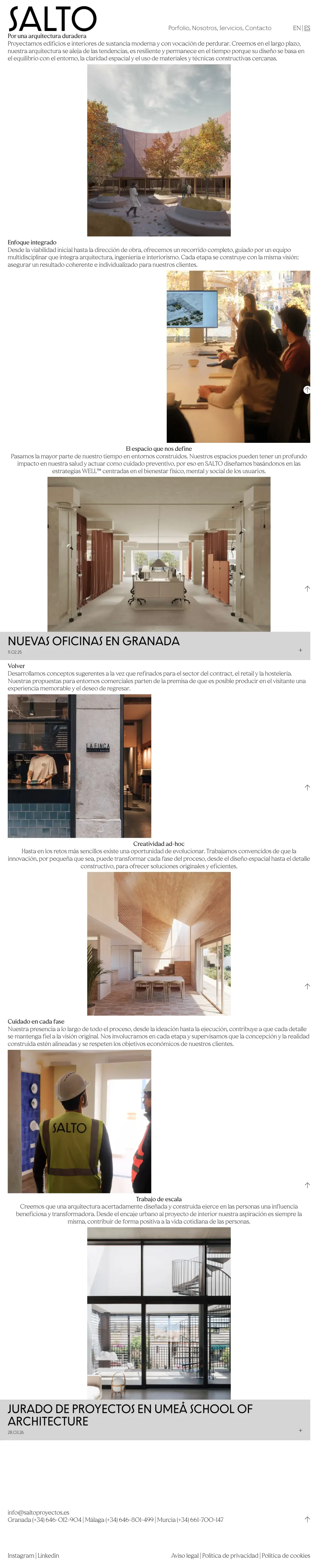 Full-page screenshot of the SALTO Proyectos website