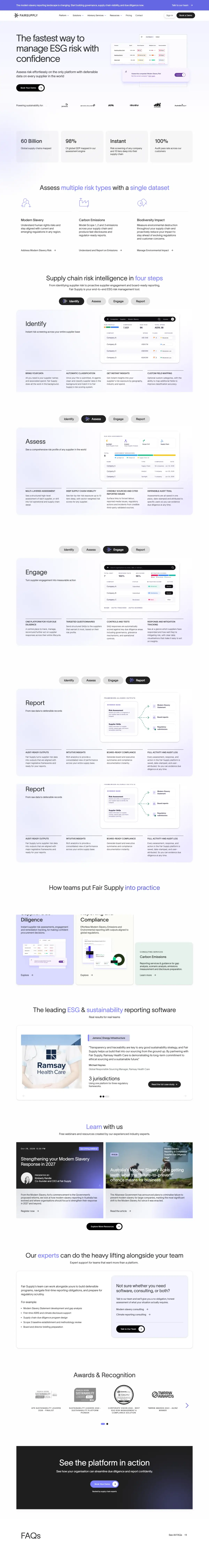Full-page screenshot of the Fair Supply website