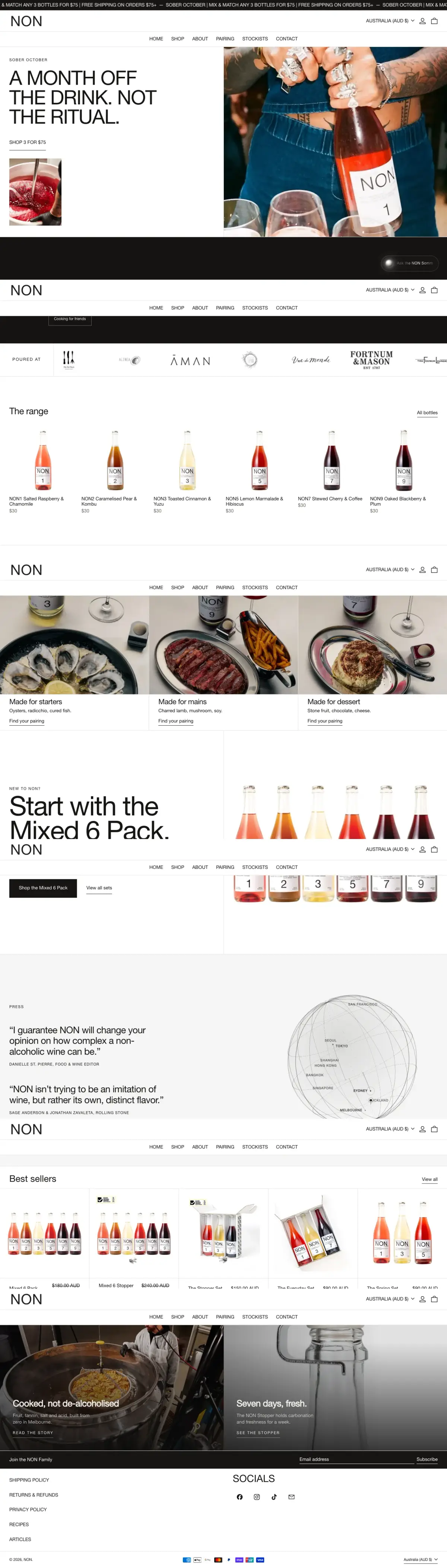 Full-page screenshot of the NON website