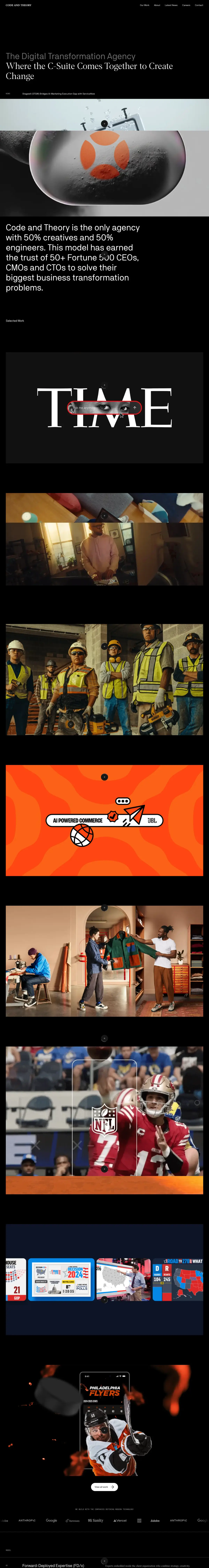 Full-page screenshot of the Code and Theory website