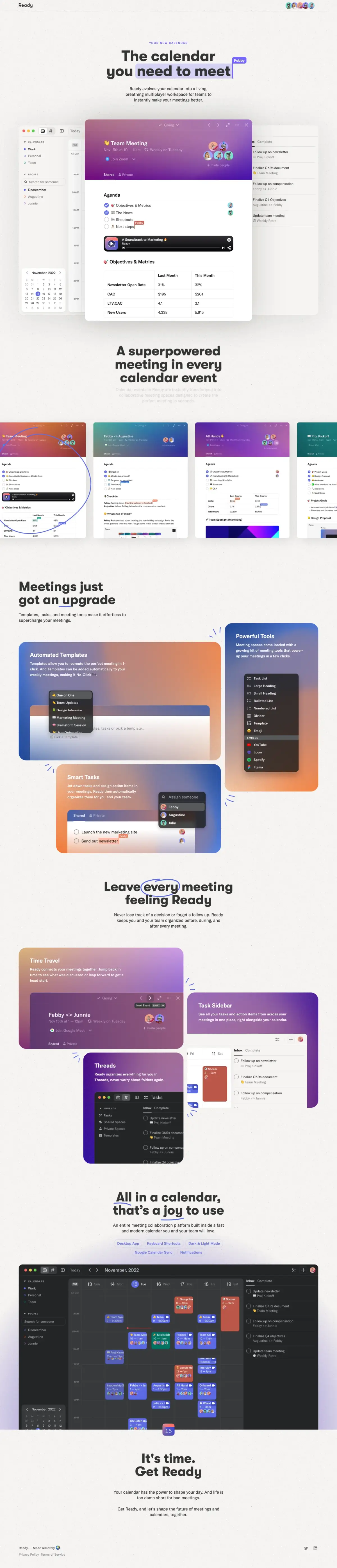 Full-page screenshot of the Ready website