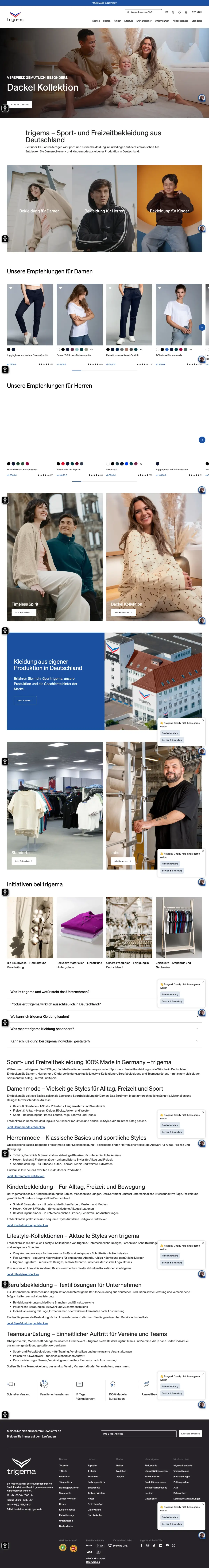 Full-page screenshot of the TRIGEMA website